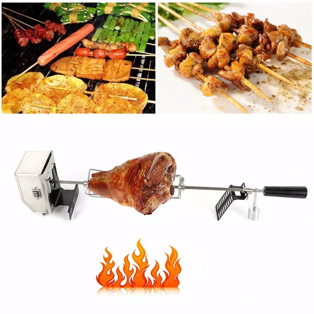 Miumaeov Stainless Steel Grill Rotisserie Kit Charcoal Grill and Electric BBQ Rod Roast Grill