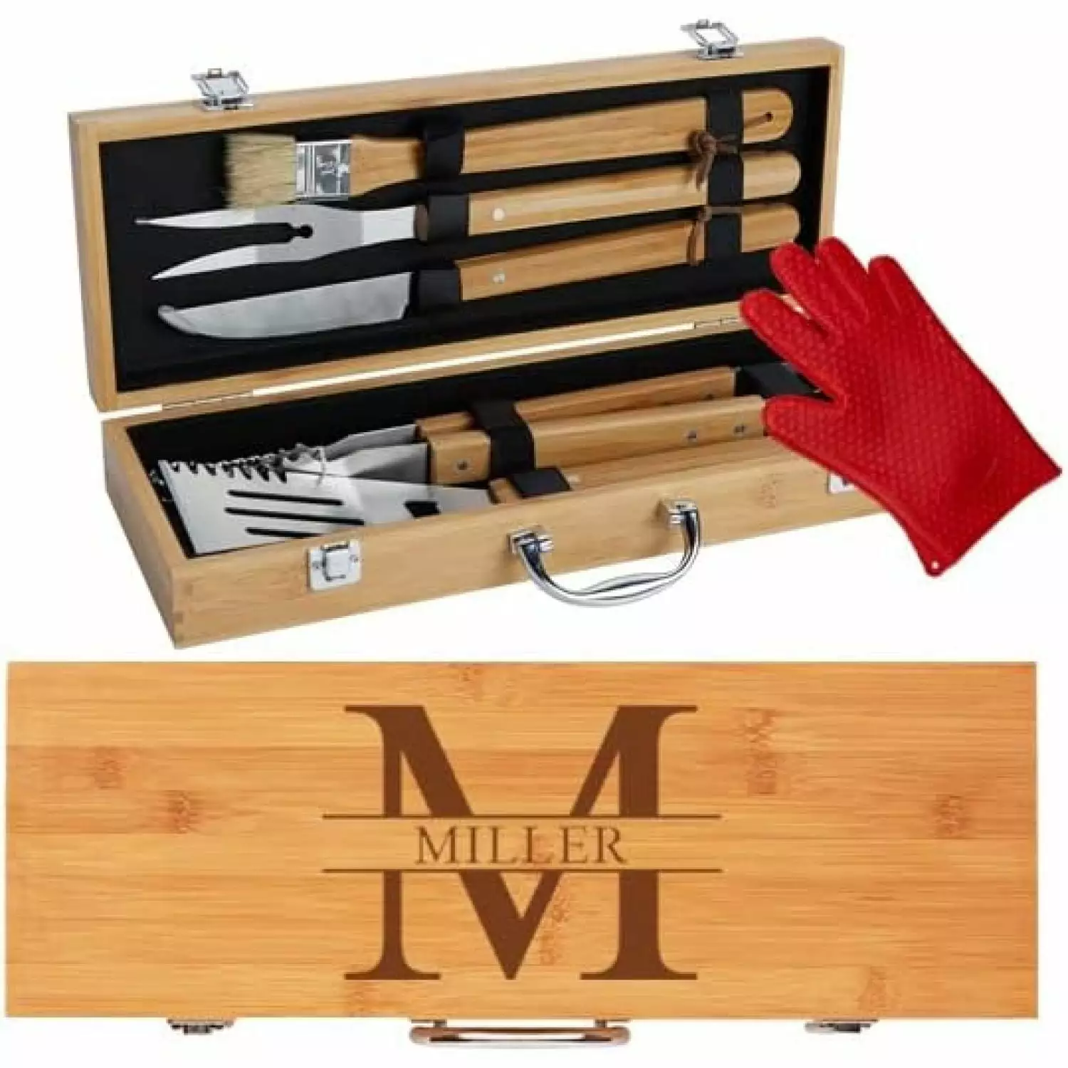 Personalized BBQ Grill Set 10pc Custom Engraved Gift Dad Husband CMS