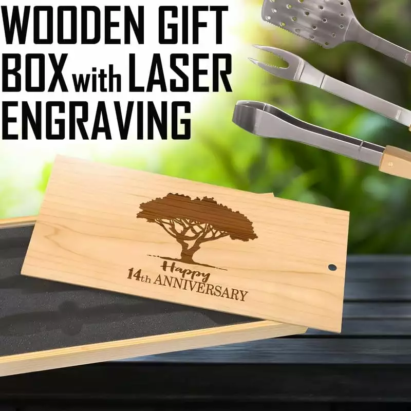 Happy 14th Anniversary BBQ Set Engraved Spatula Tongs Fork Beautifully Boxed TangChaoYang