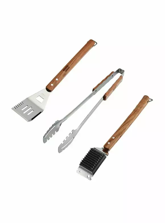 Tramontina 3-Piece Wood Handle Utensil Set Spatula, Meat Tong, and Grill Brush