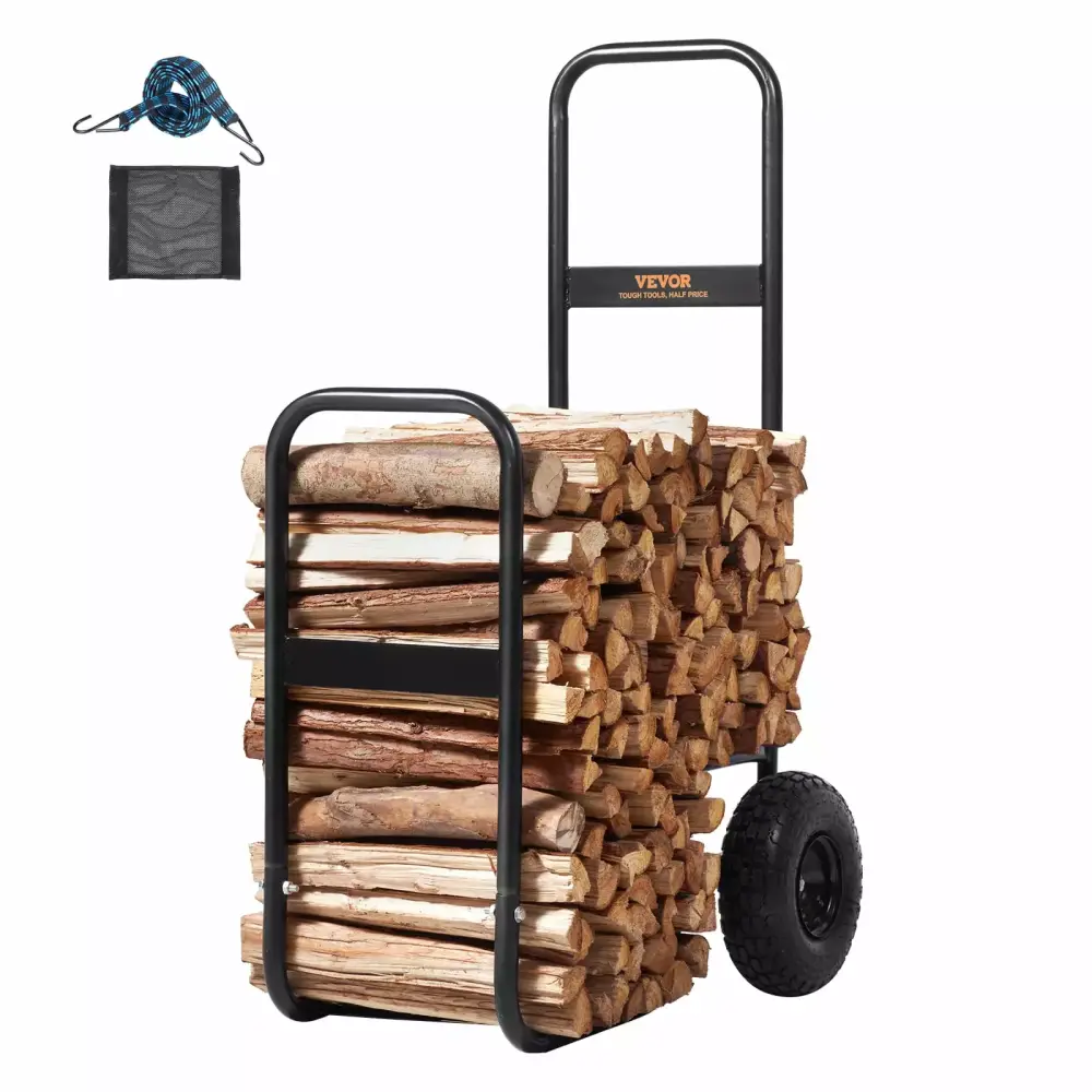 BENTISM Firewood Log Cart Wood Mover Hauler 250lbs Capacity Rubber Wheels Dolly Outdoor Use No