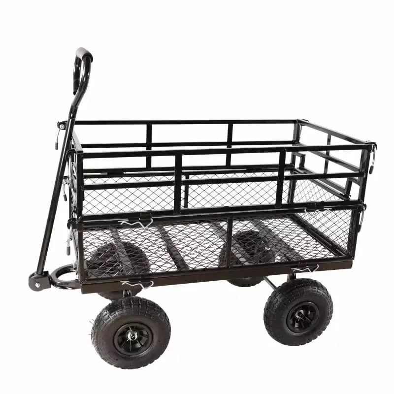 Black Double Fence Utility Cart Wagon Garden Cart Transporting Firewood