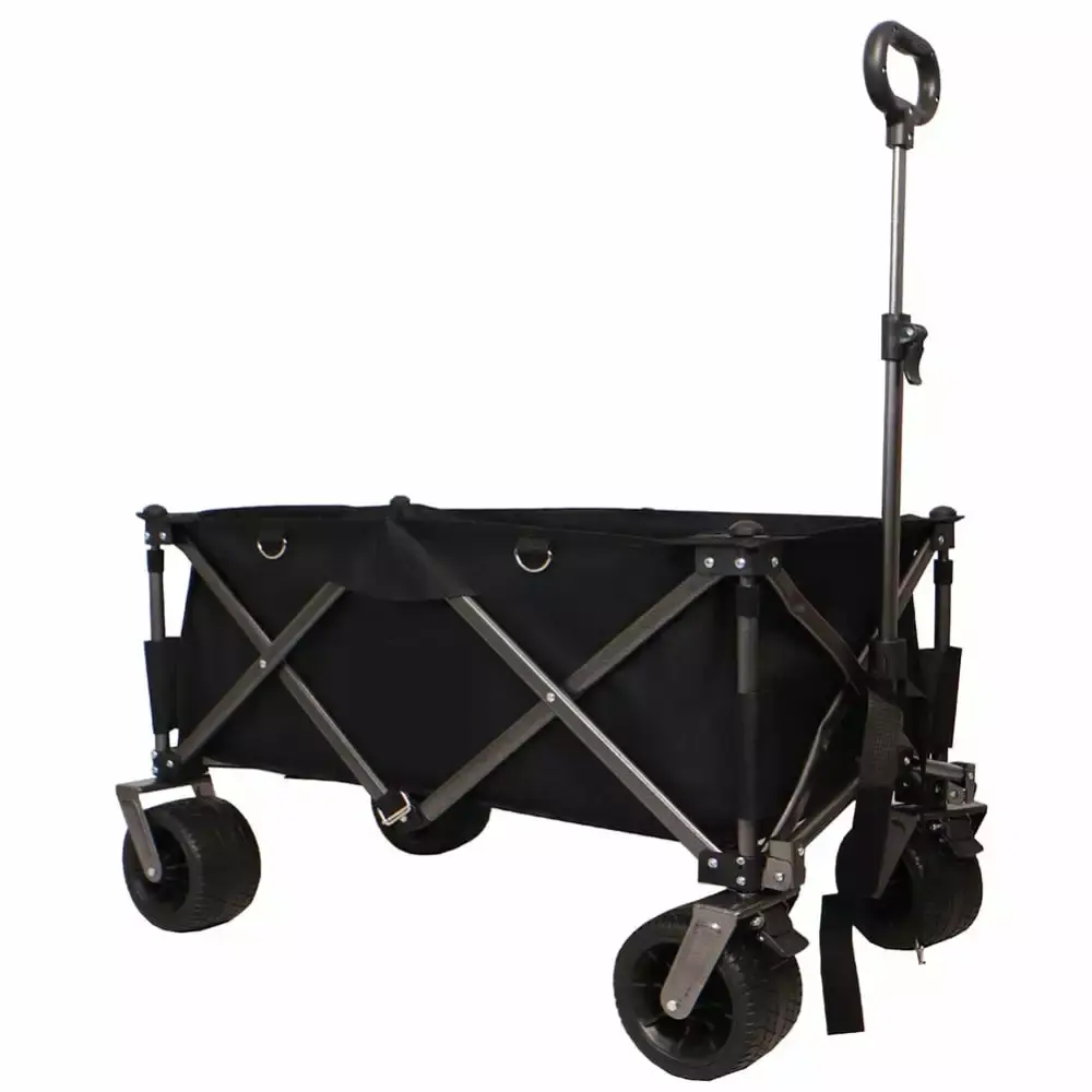 Folding Wagon Cart 2 Cup Holders and Extra Cover - Collapsible Heavy Duty Utility Cart 4 Big Wheels and Telescopic Handle