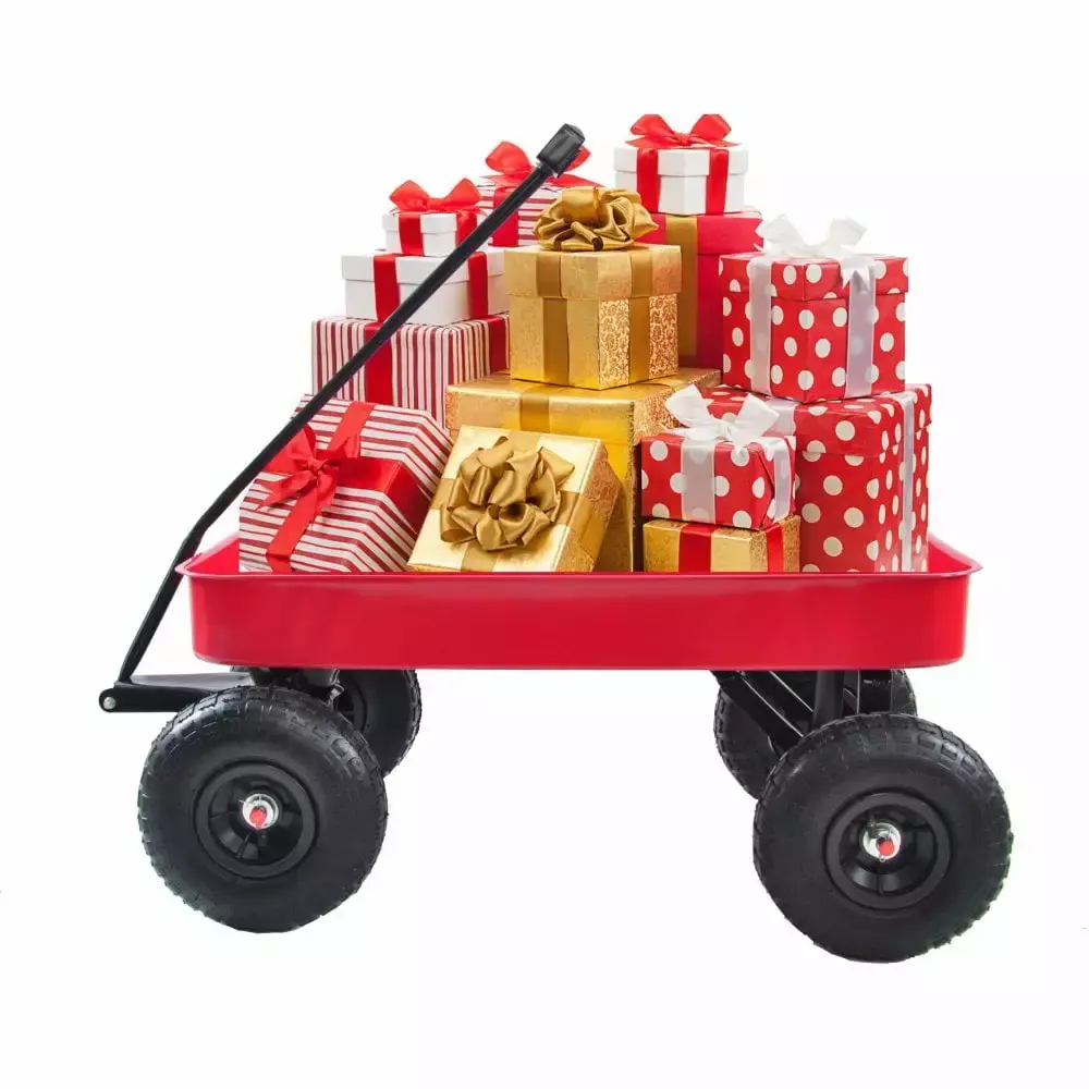 Hassch Metal Wagon Carrier Trolley Garden Dump Cart Utility Wagon 178LBS Capacity Red Large