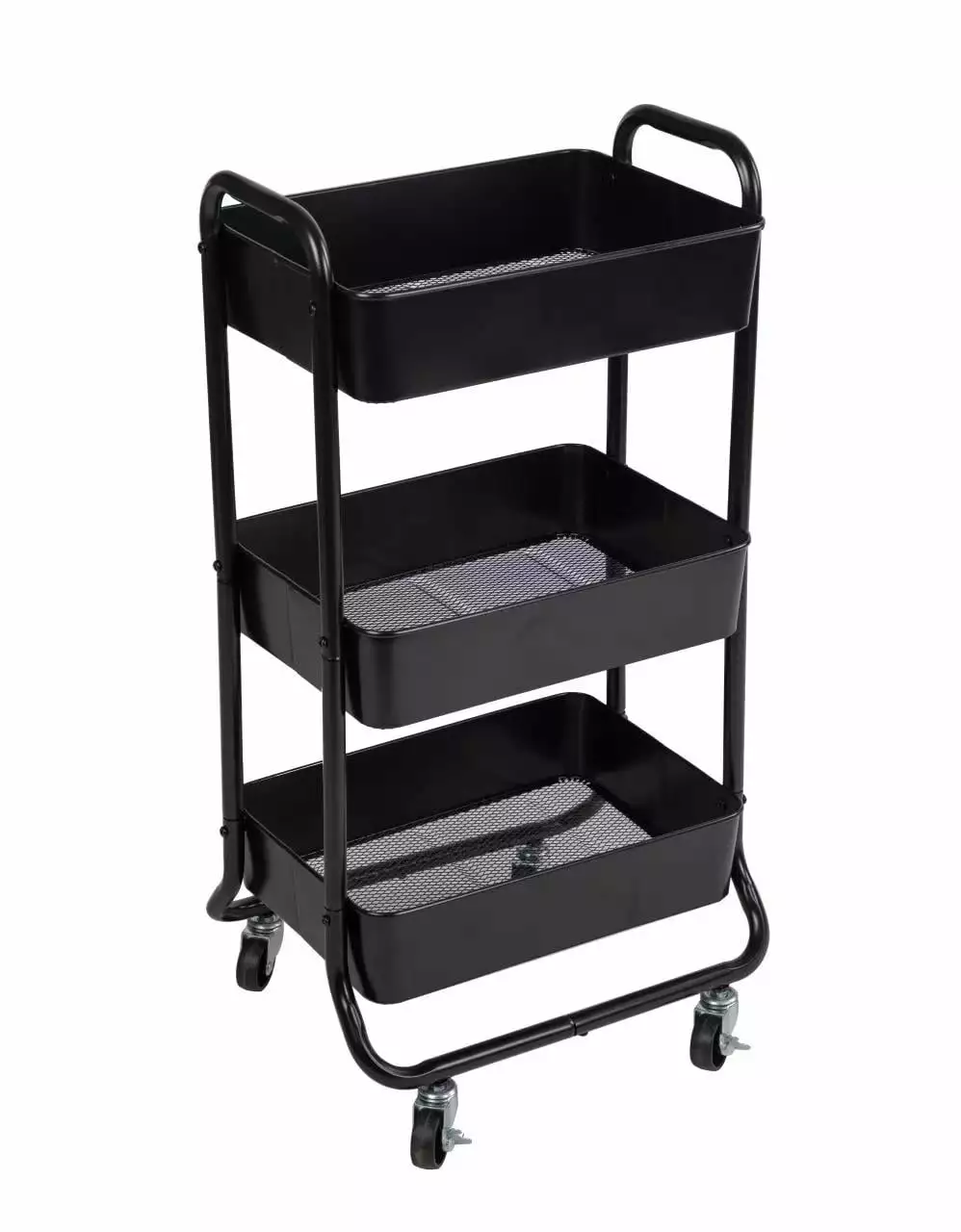 Mainstays 3 Tier Metal Utility Cart Rich Black Laundry Baskets Powder Coating Adult and Child