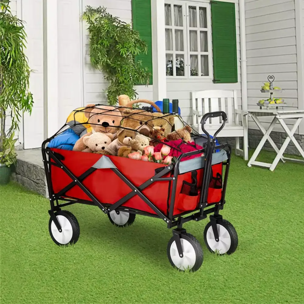 BENTISM Folding Wagon Cart Utility Collapsible Garden Wagon 176 lbs Capacity Adjustable Handle Camping Fishing