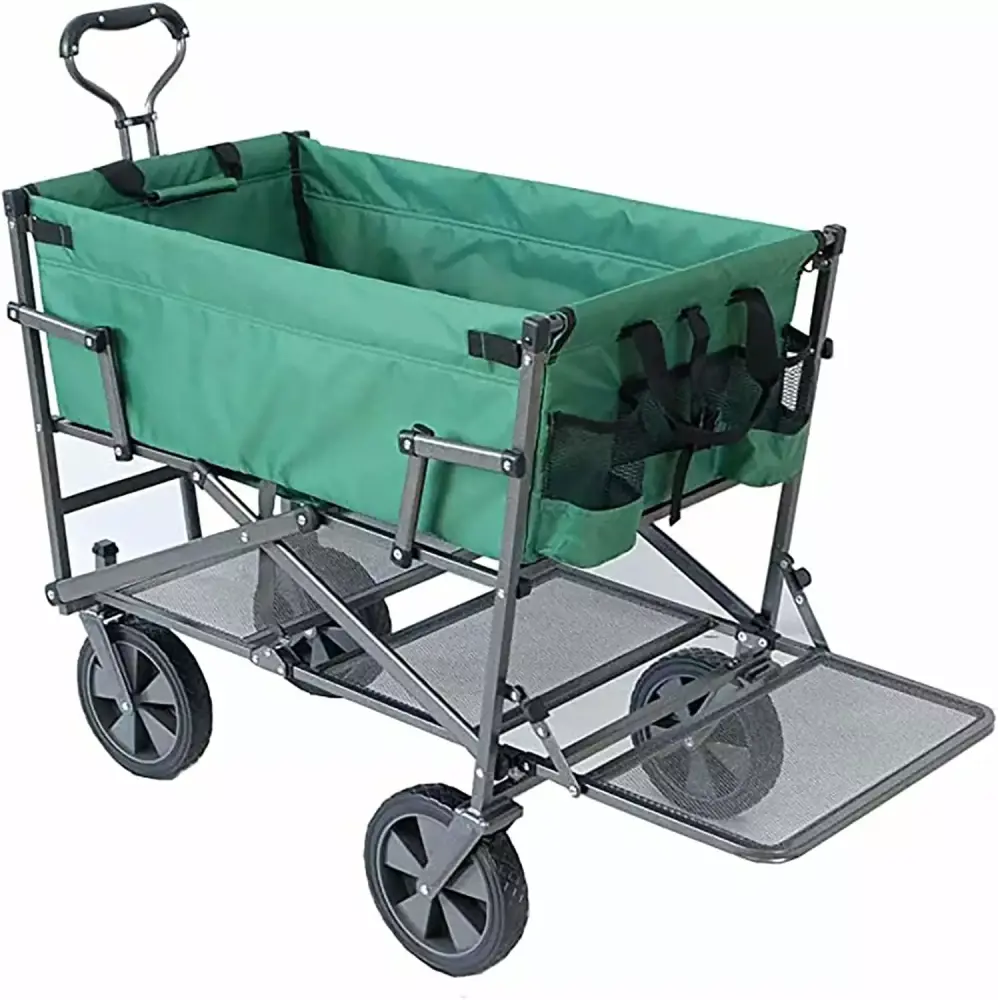 Double Decker Wagon Cart Heavy Duty Foldable Outdoor Utility Cart All Terrain Sports Wagon Camping Gear Groceries