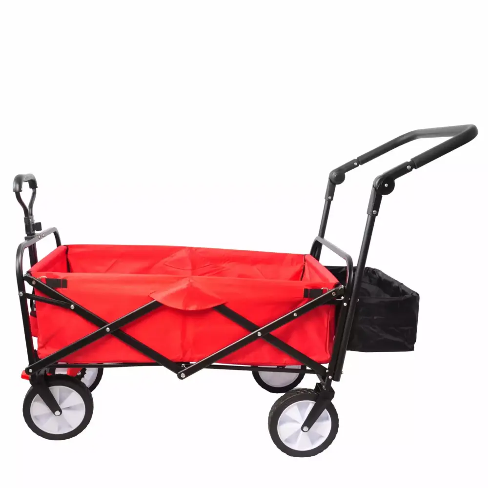 Heavy Duty Folding Outdoor Utility Wagon Adjustable Handles and Drink Holder Garden Travel-Friendly Hand Cart Absrubbersteel