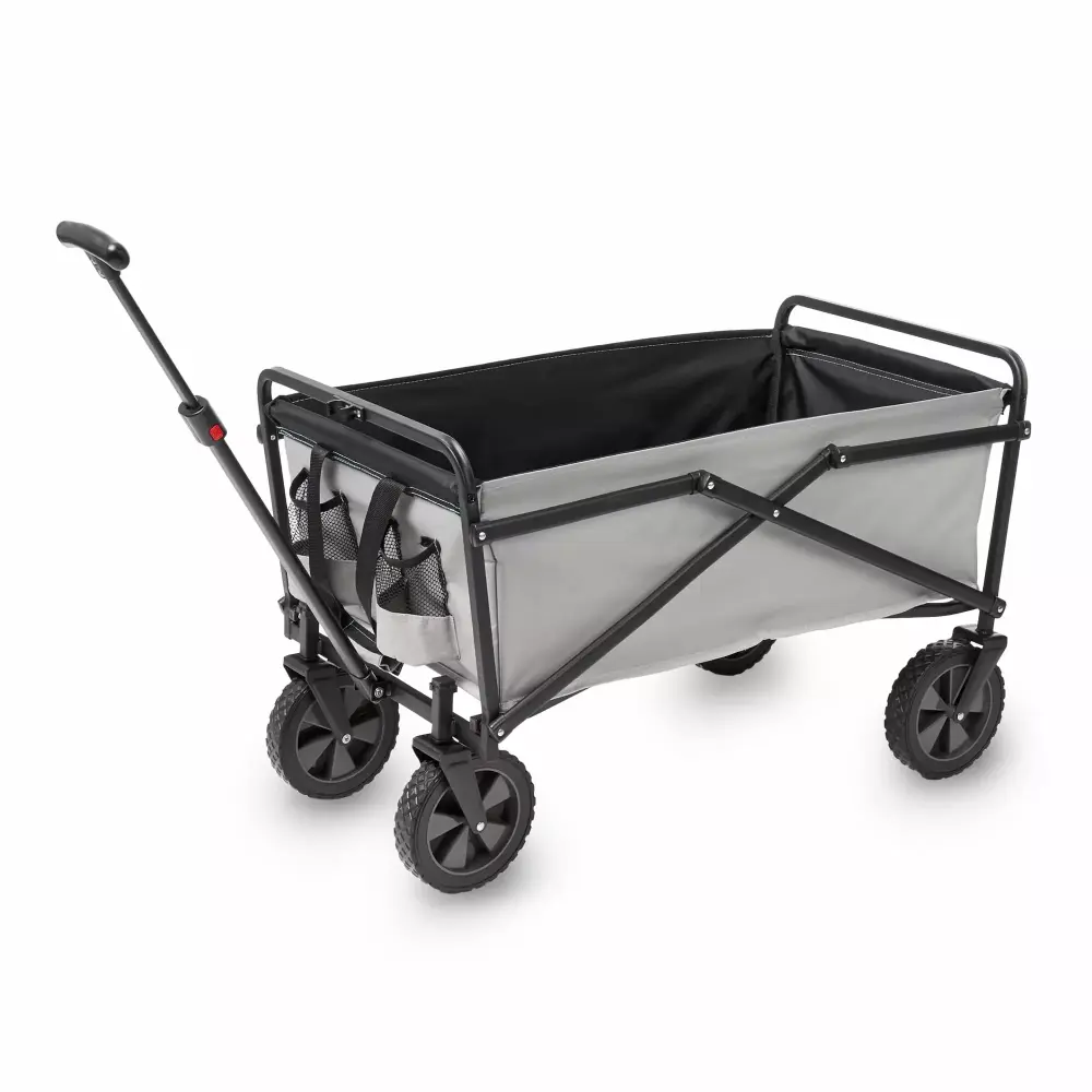 Seina 150lb Capacity Folding Steel Outdoor Utility Wagon Cart Gray Black Heavy Duty Collapsible Garden Beach Shopping Cart