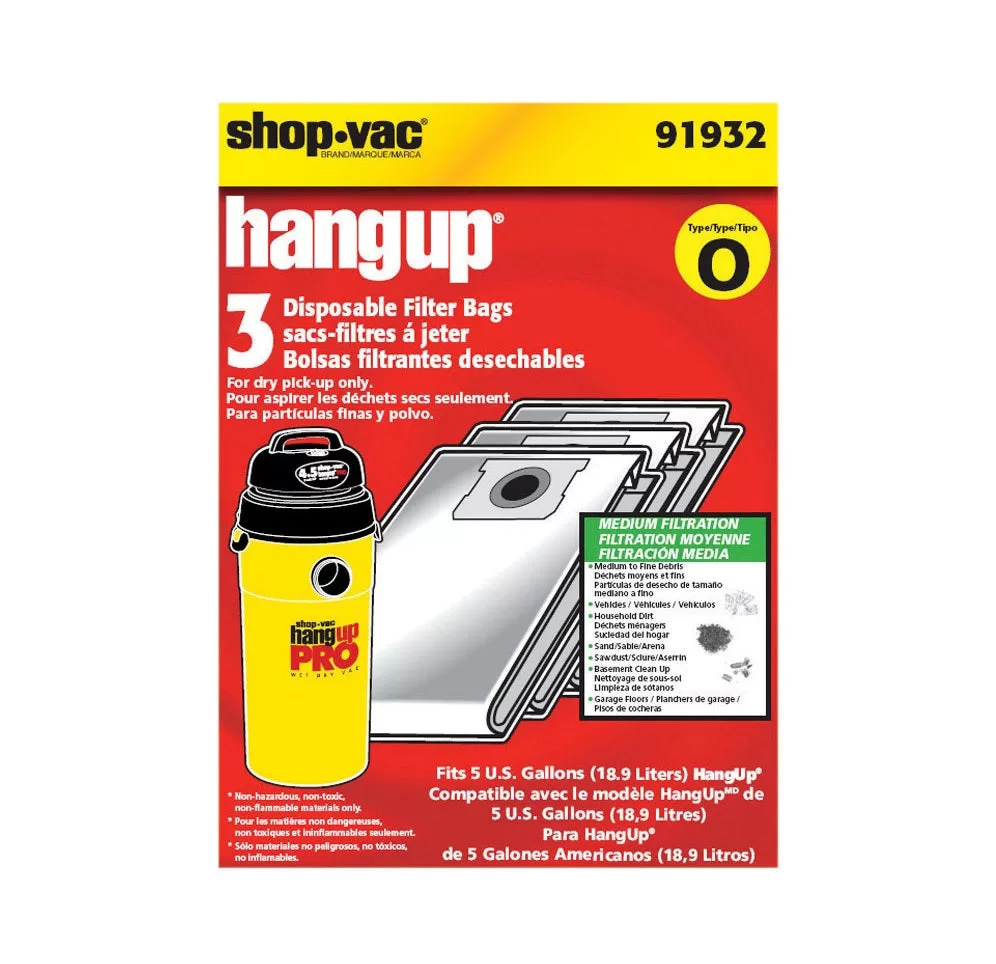 Shop-Vac 919-32-00 Hang-Up Disposable Filter Bag 5 Gallon Vacuum Accessory