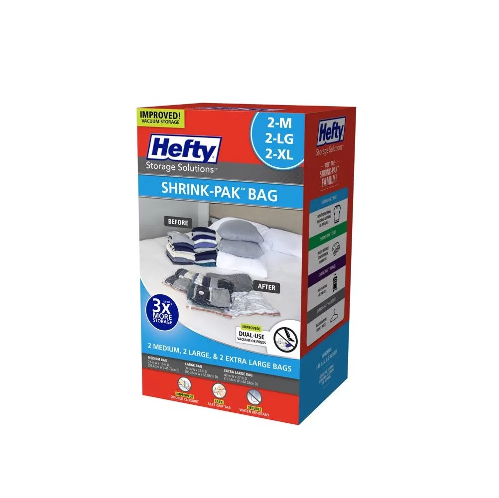 Hefty HFT-7052463-2 Shrink-Pak Vacuum Cube Storage Bags Space Saving