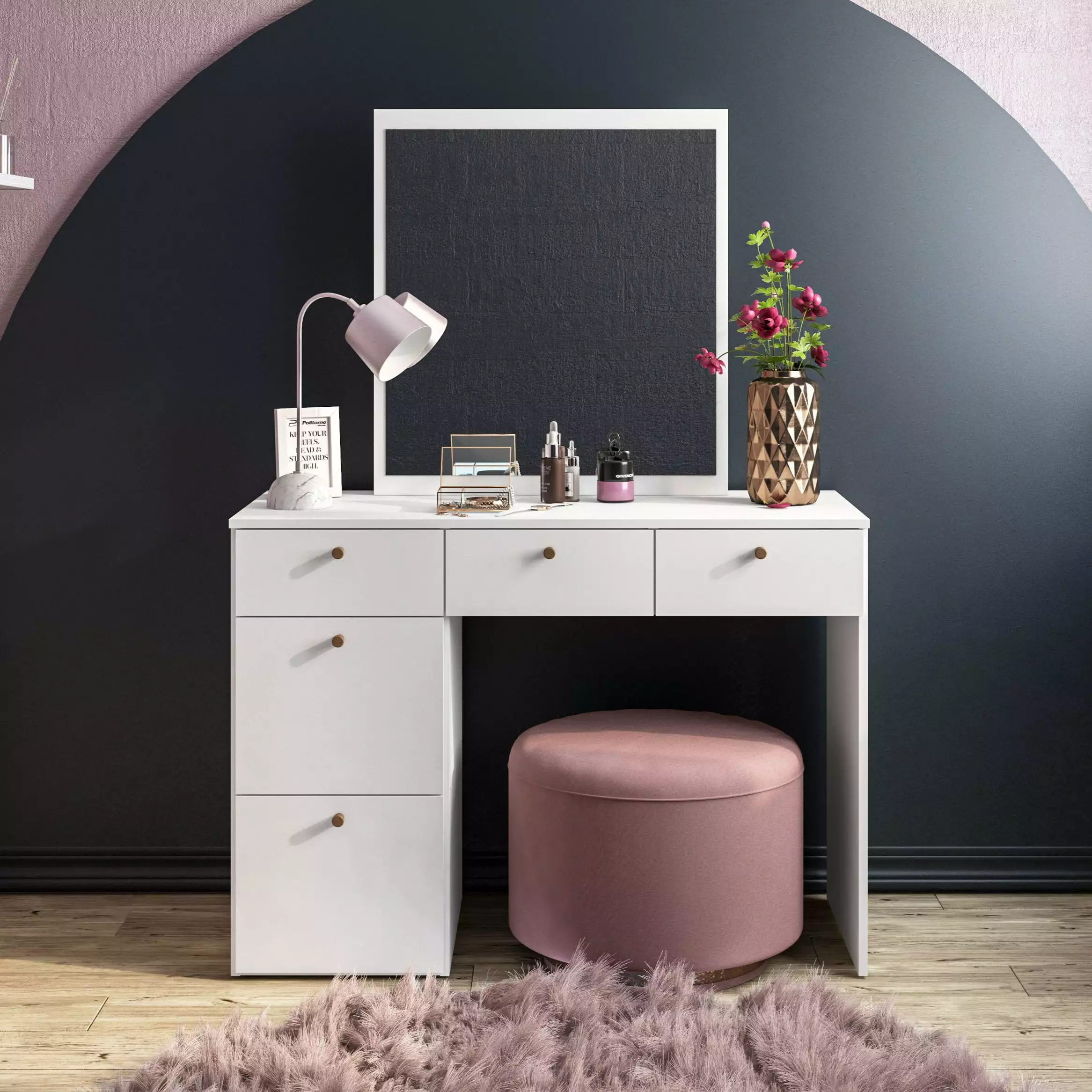 Polifurniture Nevada Modern Bedroom Vanity Table White Finish