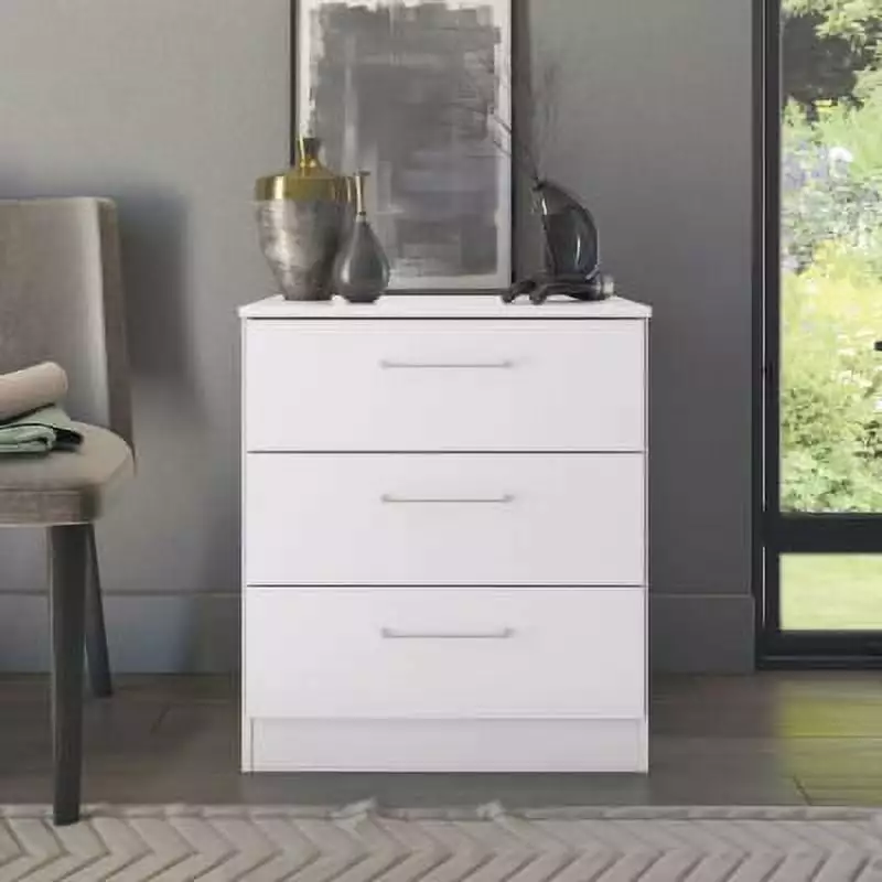 Jolyne 3-Drawer Vertical White Dresser Nightstand Side Table Bedroom K1 International Group
