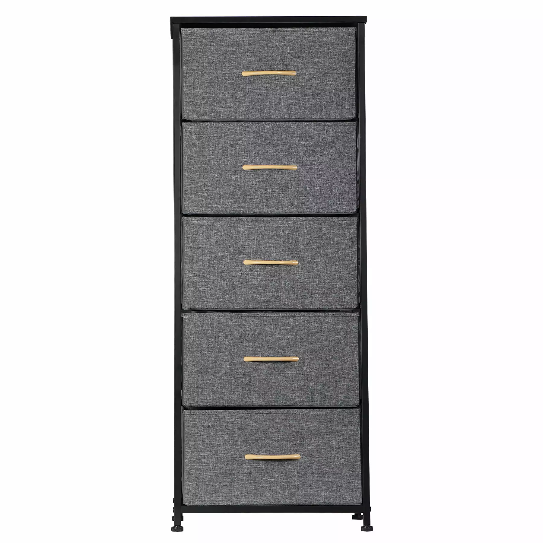 ZENY Freestanding Living Room Black Metal Frame Vertical Dresser Storage Tower 5 Drawers Gray
