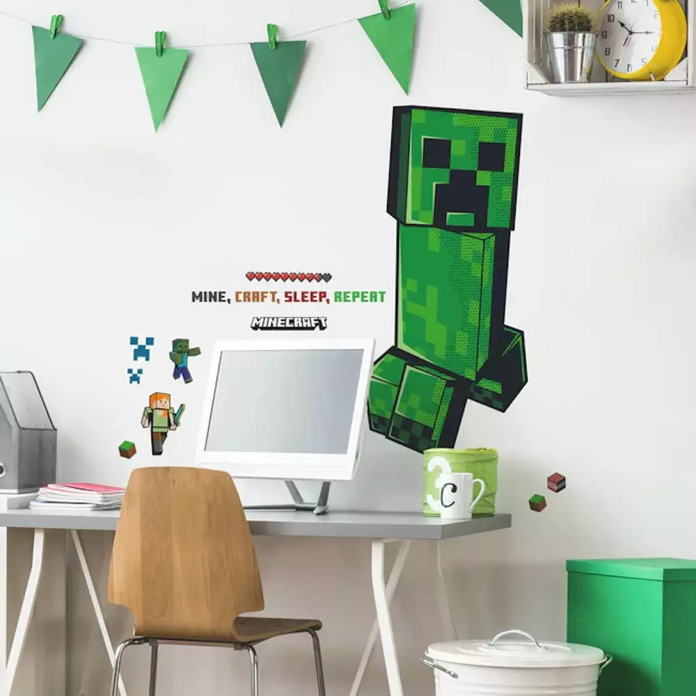 Minecraft Creeper Giant Peel & Stick Wall Decals - Green and Black Game Room Stickers RoomMates