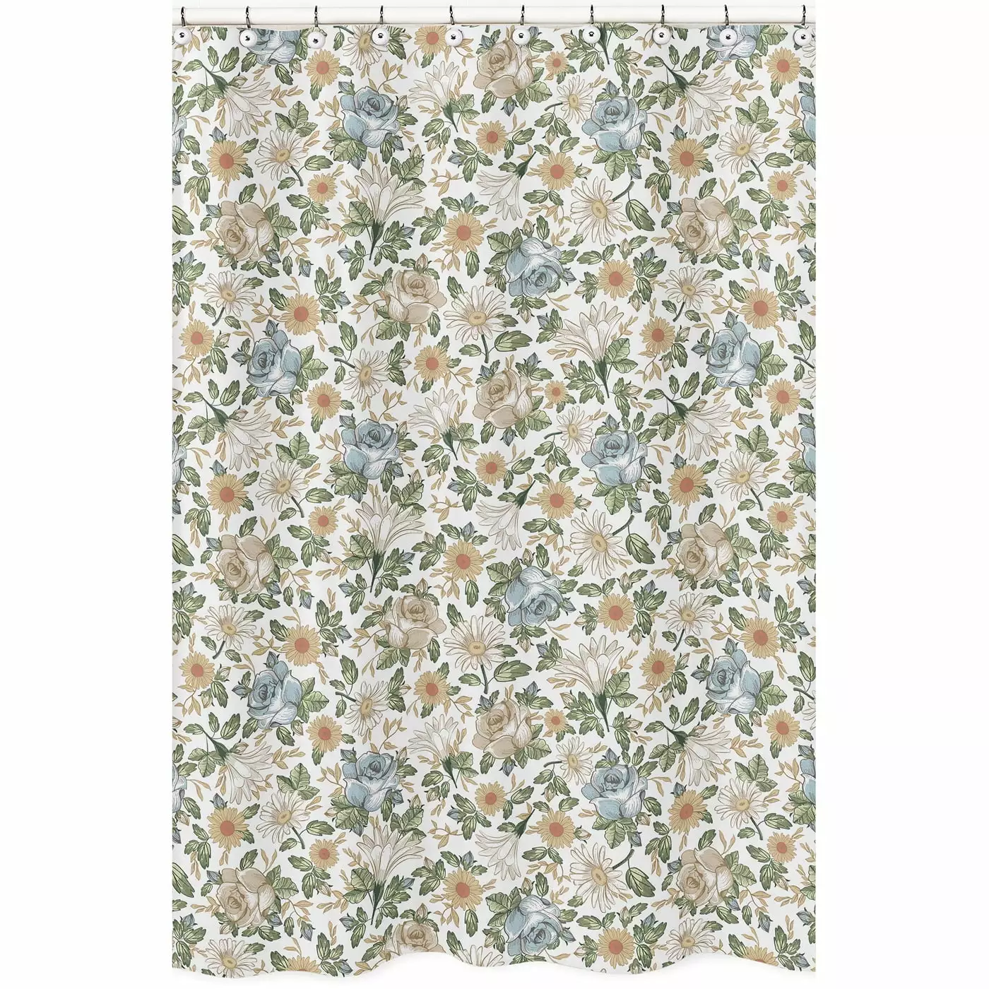 Vintage Floral Blue and Yellow Single Shower Curtain Sweet Jojo Designs