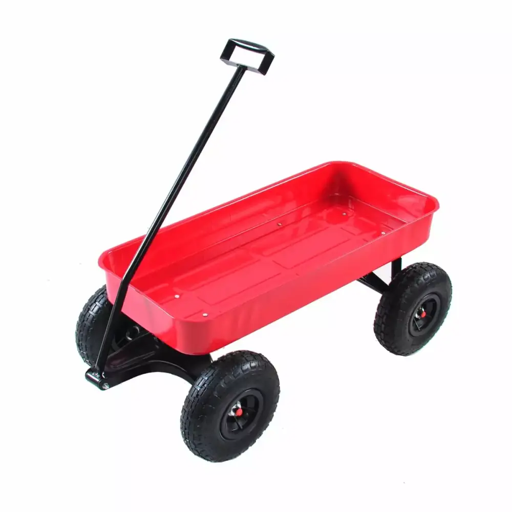 All Terrain Pulling Wagon Cart 10'' Pneumatic Tires Steel Wagon Bed Extra-long Handle Pink Children Pull-Along Wagon