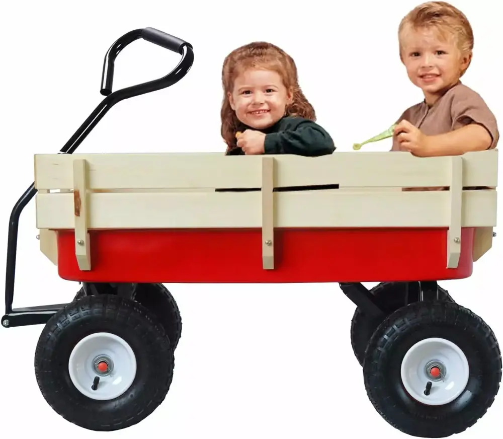 All Terrain Wagons Kids Removable Wooden Side Panels Heavy Duty Steel Wagon Bed