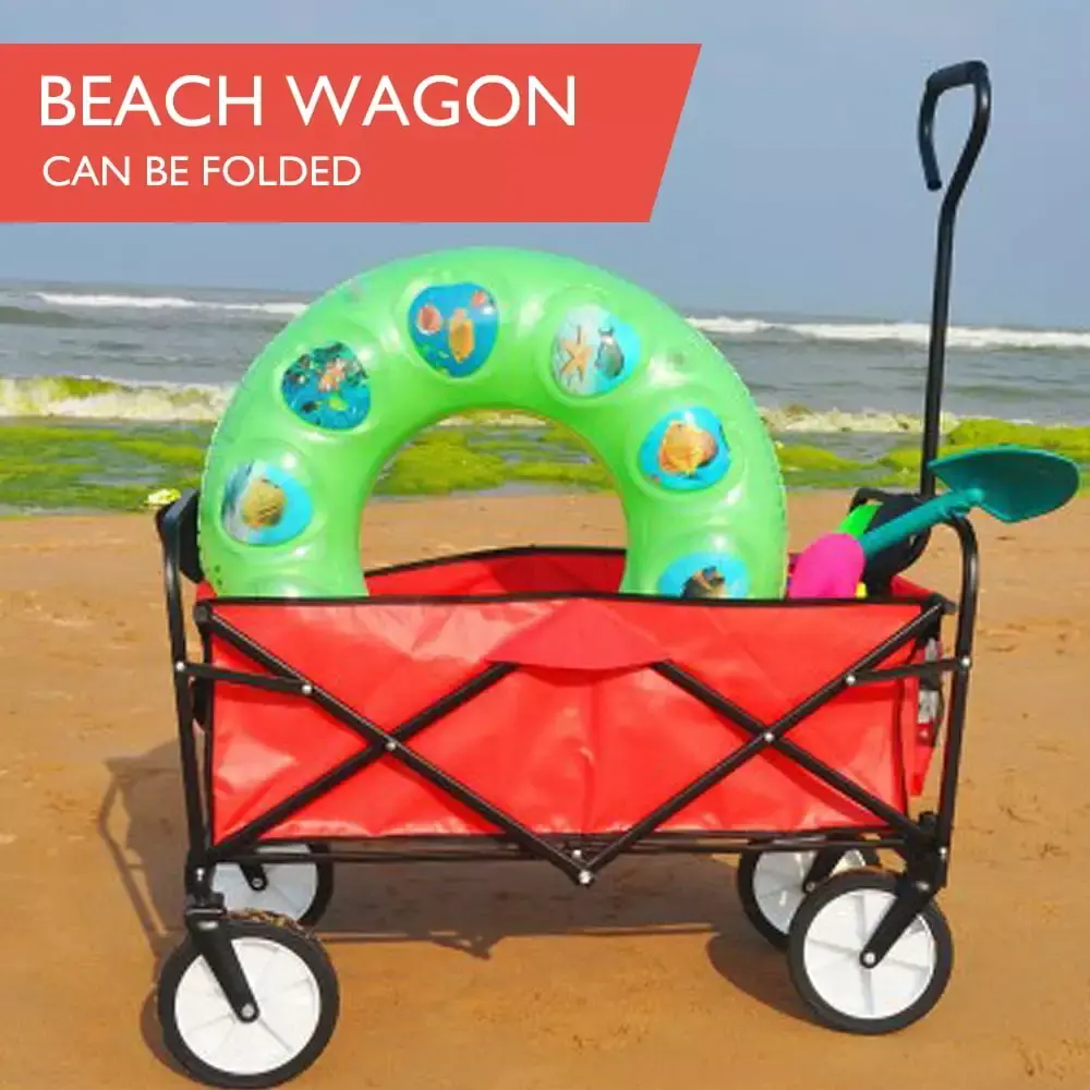 AUCHEN Collapsible Folding Outdoor Utility Wagons Kids 150lbs Capacity Drink Holder Red