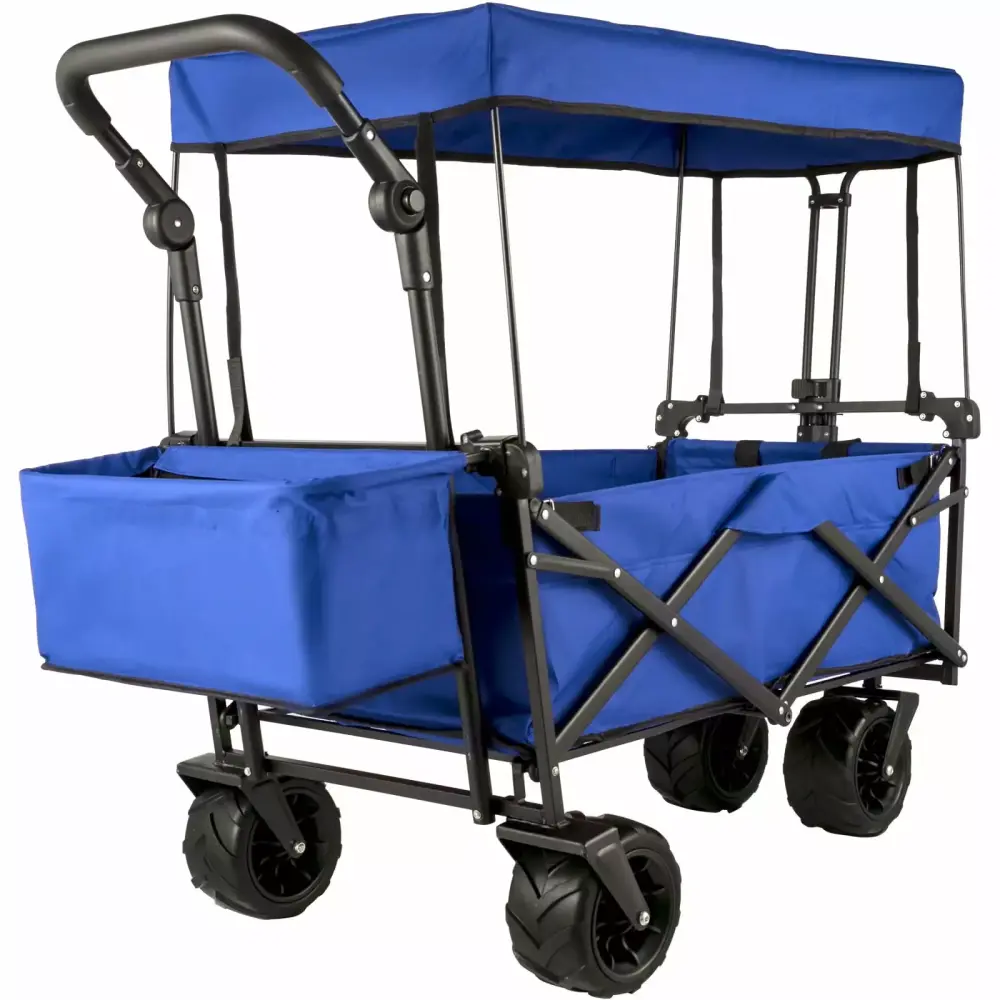 BENTISM Collapsible Wagon Cart Removable Canopy and Adjustable Handles Beach and Garden