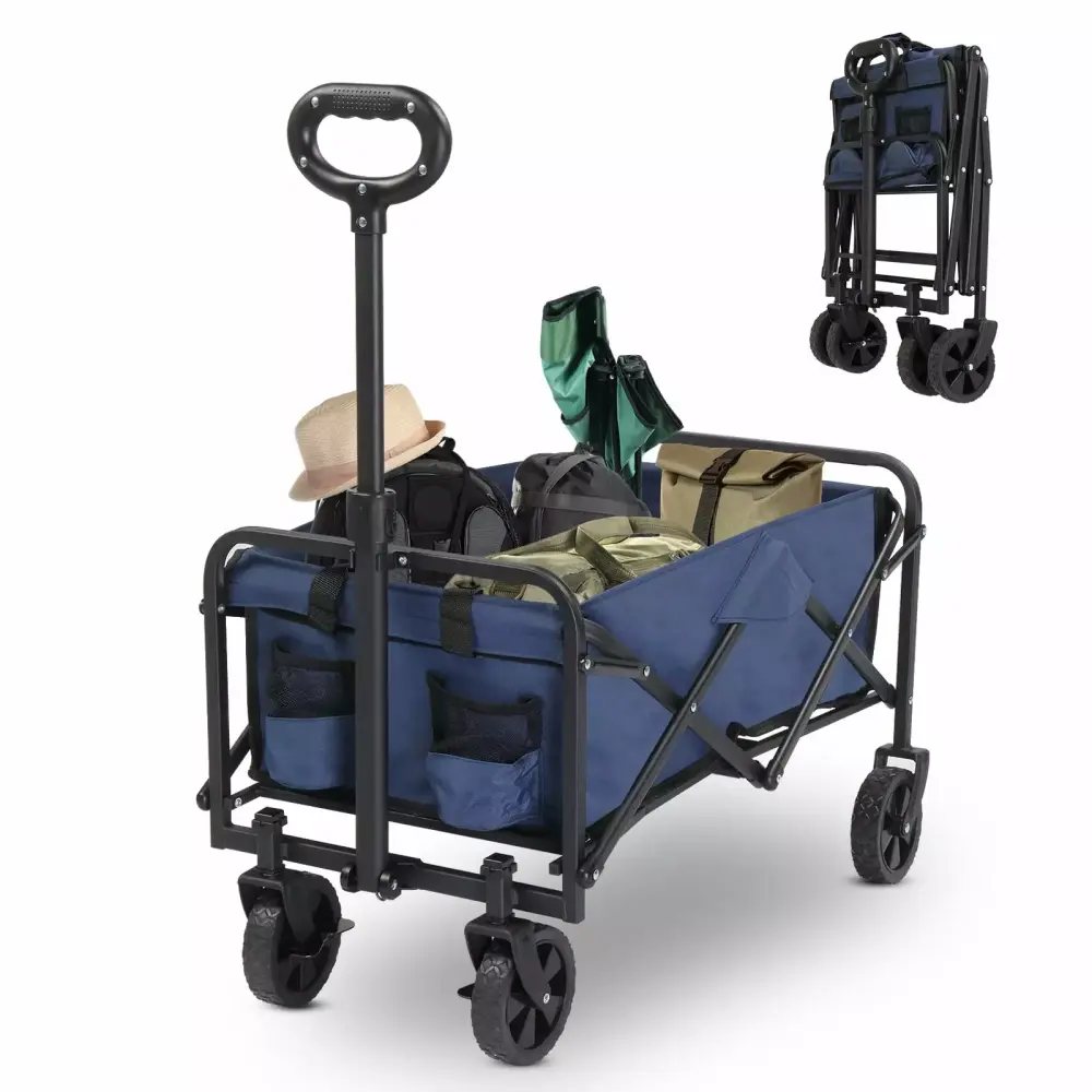 Cailailo Beach Wagon Cart Heavy Duty 220lbs Large Folding Garden Wagon Cart All-Terrain Wheels Blue One