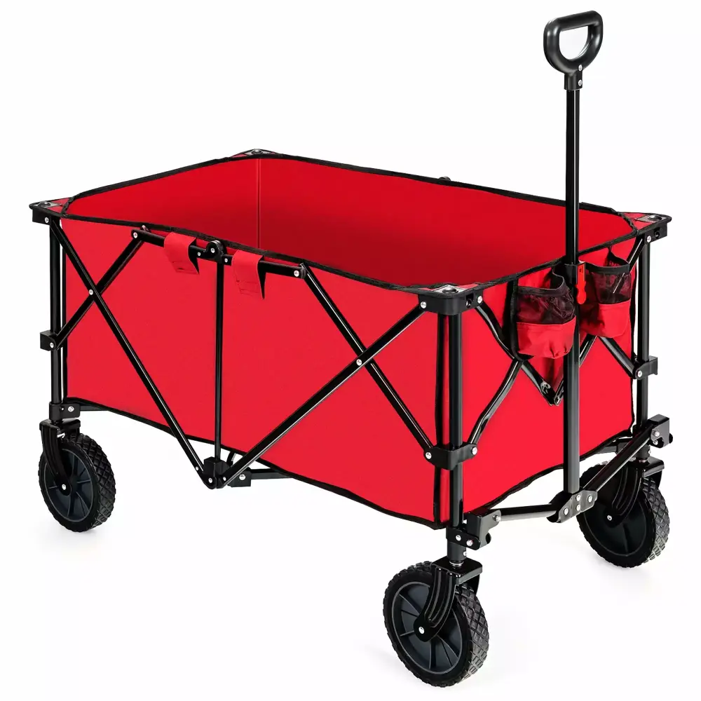 Goplus Folding Collapsible Wagon Wheels and Adjustable Handle Camping and Outdoor Use