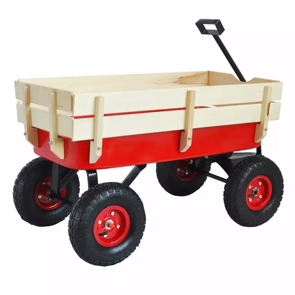 Irene Inevent Outdoor Wagon Wood Railing and Air Tires Kids Garden Beach Pulling 39