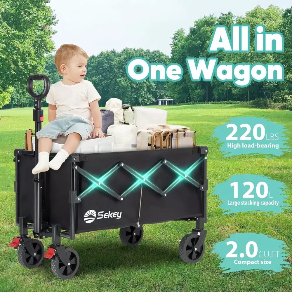 Sekey 220lbs Collapsible Wagon Cart 120L Capacity Garden and Shopping