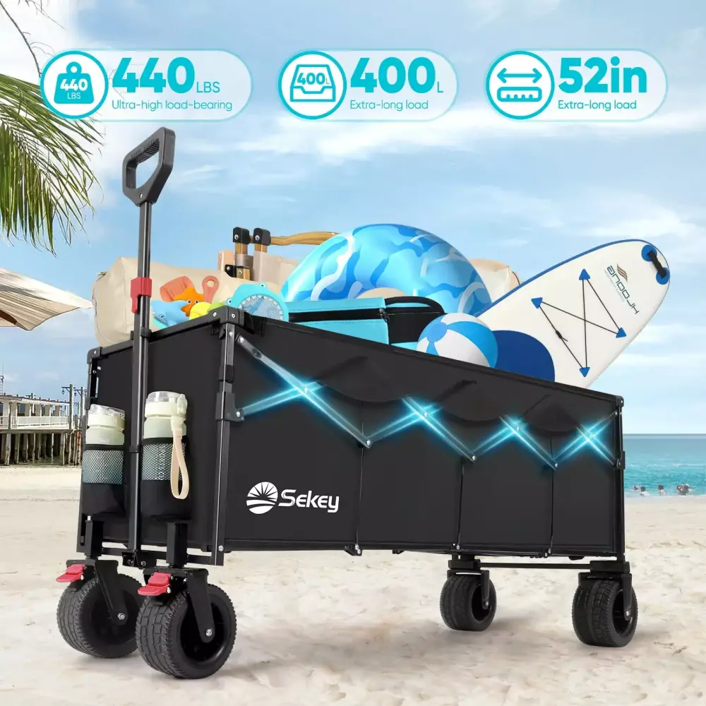 Sekey 440LBS Beach Extended Wagon Large Capacity and All-Terrain Wheels Camping and Sports