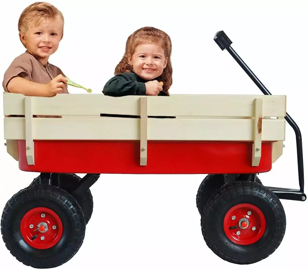 TBWYF All-Terrain Steel & Wood Wagon Air Tires Children Kid Garden Red