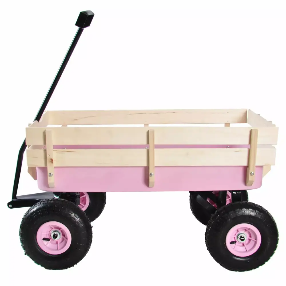 CGFHYP Red All Terrain Outdoor Wagon Wood Railing and Air Tires Kids and Garden