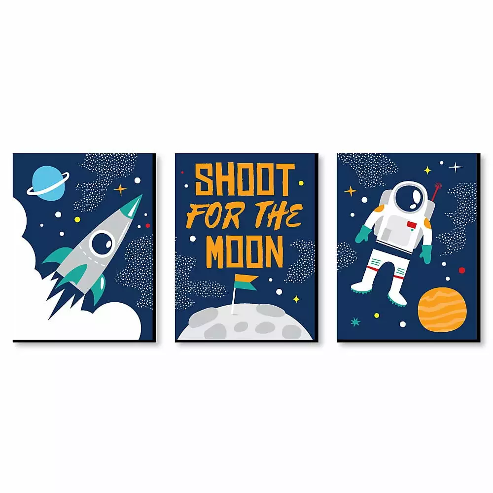 Big Dot Happiness Blast Off to Outer Space Rocket Ship Nursery Wall Art Set 3 Prints
