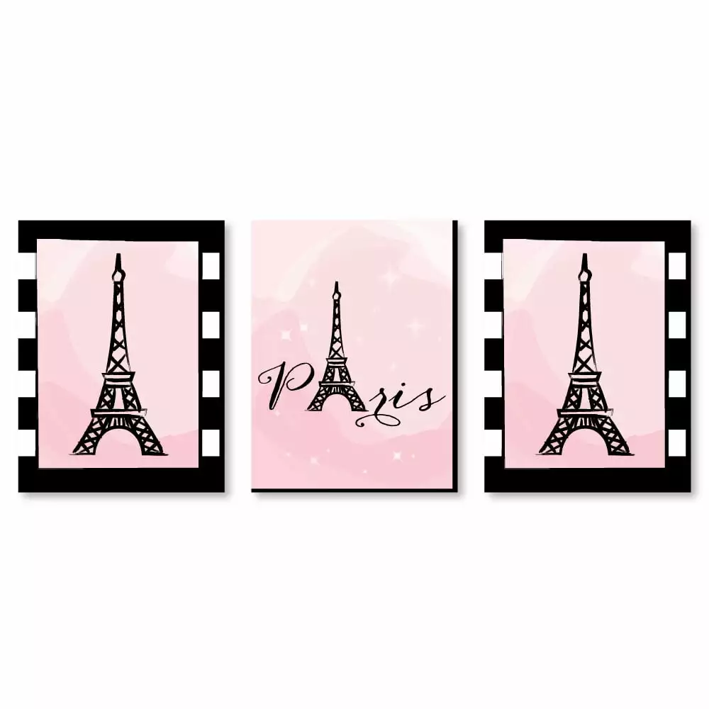Big Dot Happiness Paris Ooh La La Baby Girl Nursery Wall Art Set 3 Prints 7.5x10 Inches