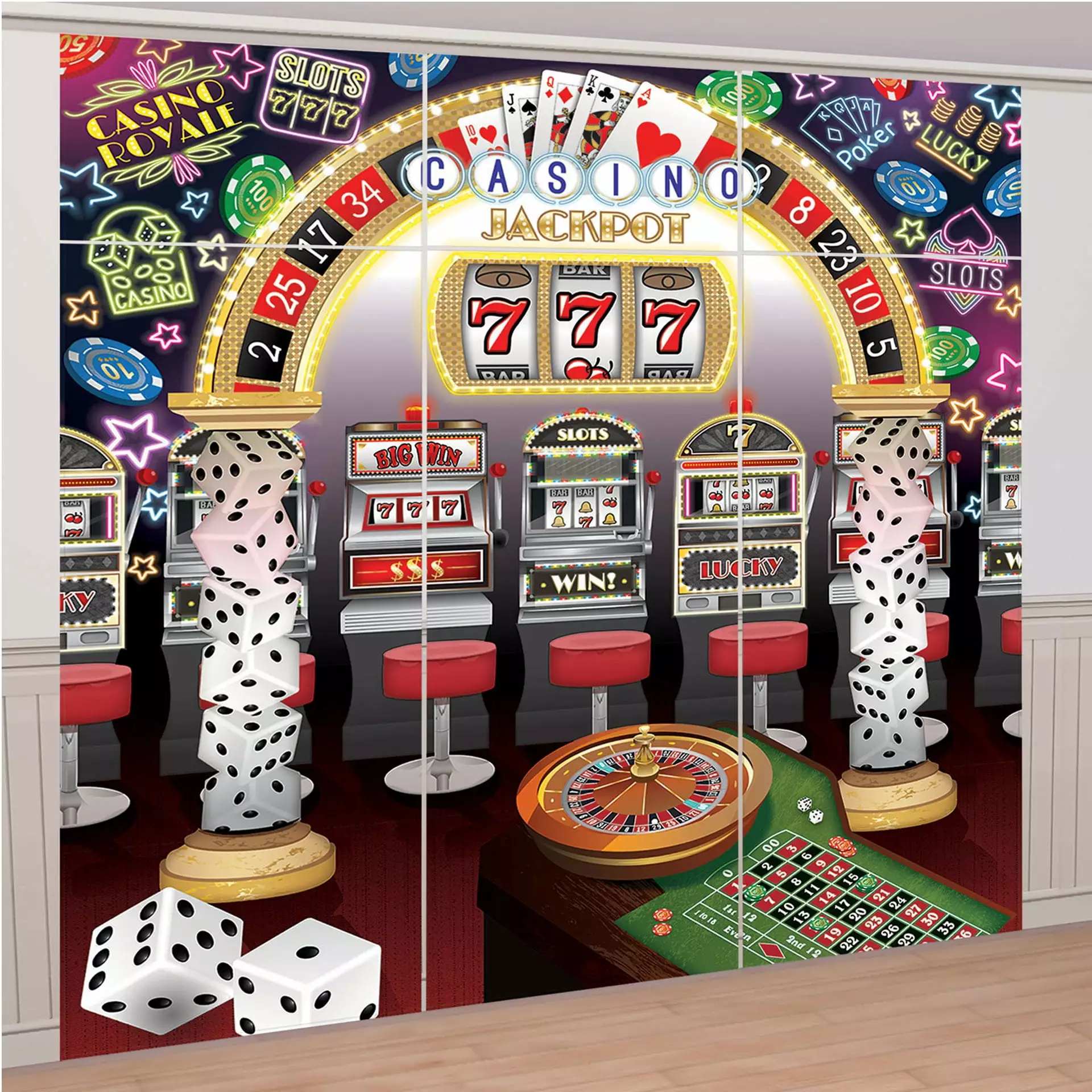 Casino Night Jumbo Wall Poster Decorating Kit 9pc Party Decor Various
