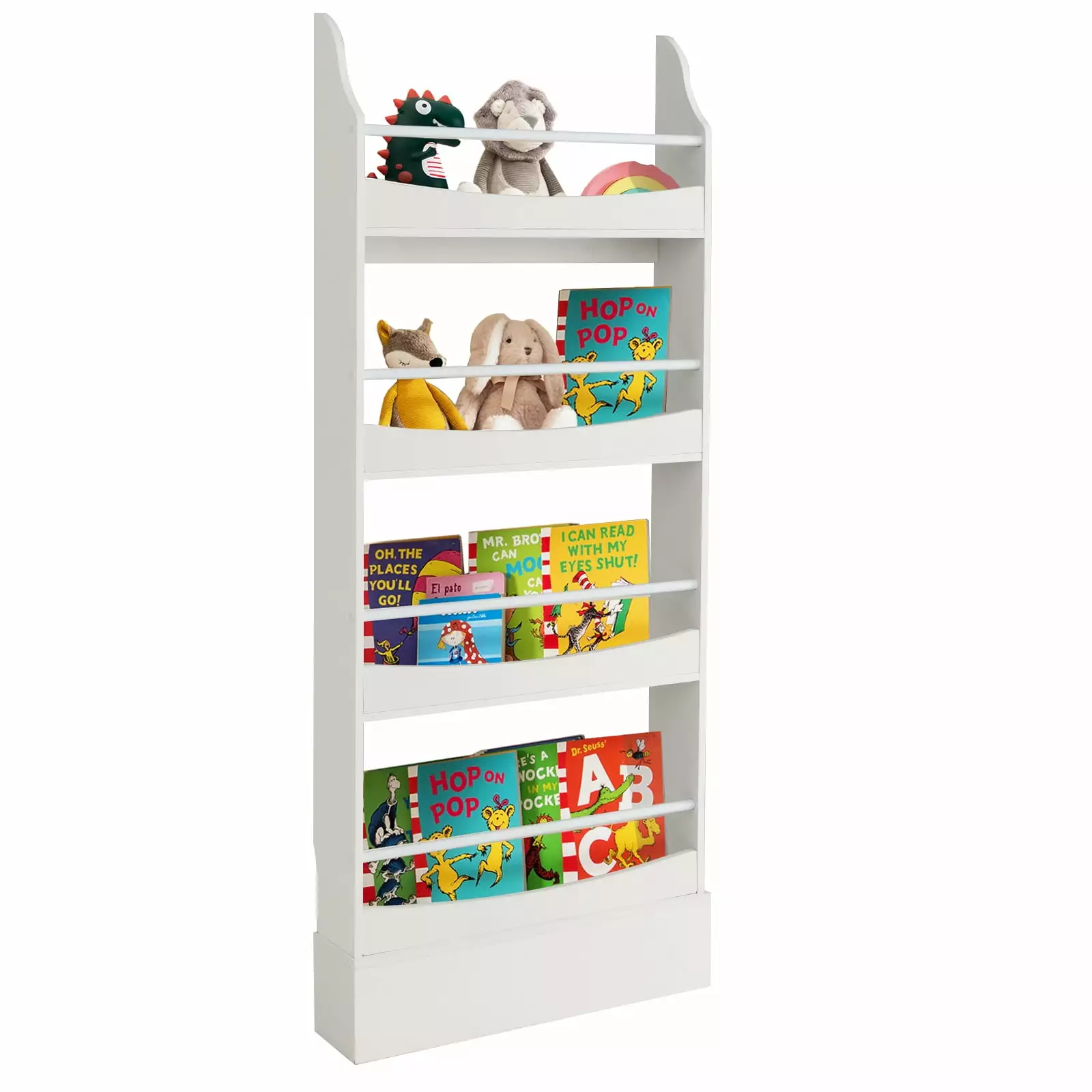 Infans 4-Tier Kids Bookshelf Toy Storage Bookcase Rack Wall Anti-toppling Kits White