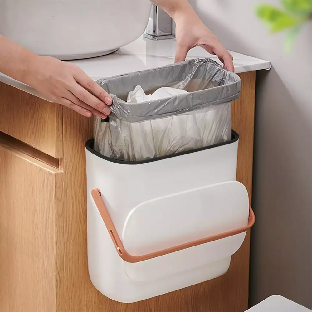 JOGZMZ Foldable Hanging Plastic Garbage Bin Wall Mounted Small Trash Can Kitchen