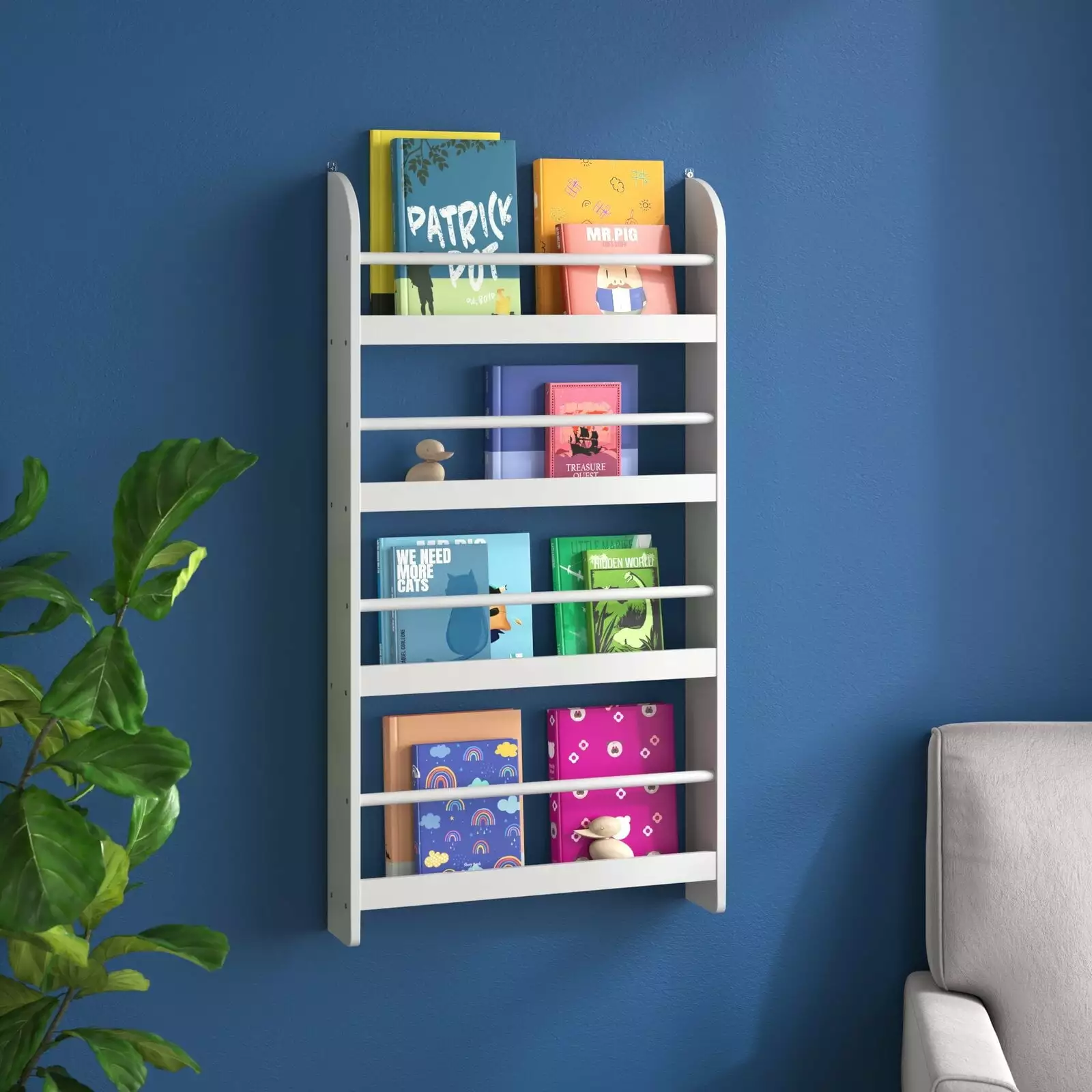 Homfa 4-Tier Wall Bookshelf 44.5H Wall Mounted Kids Bookshelf White