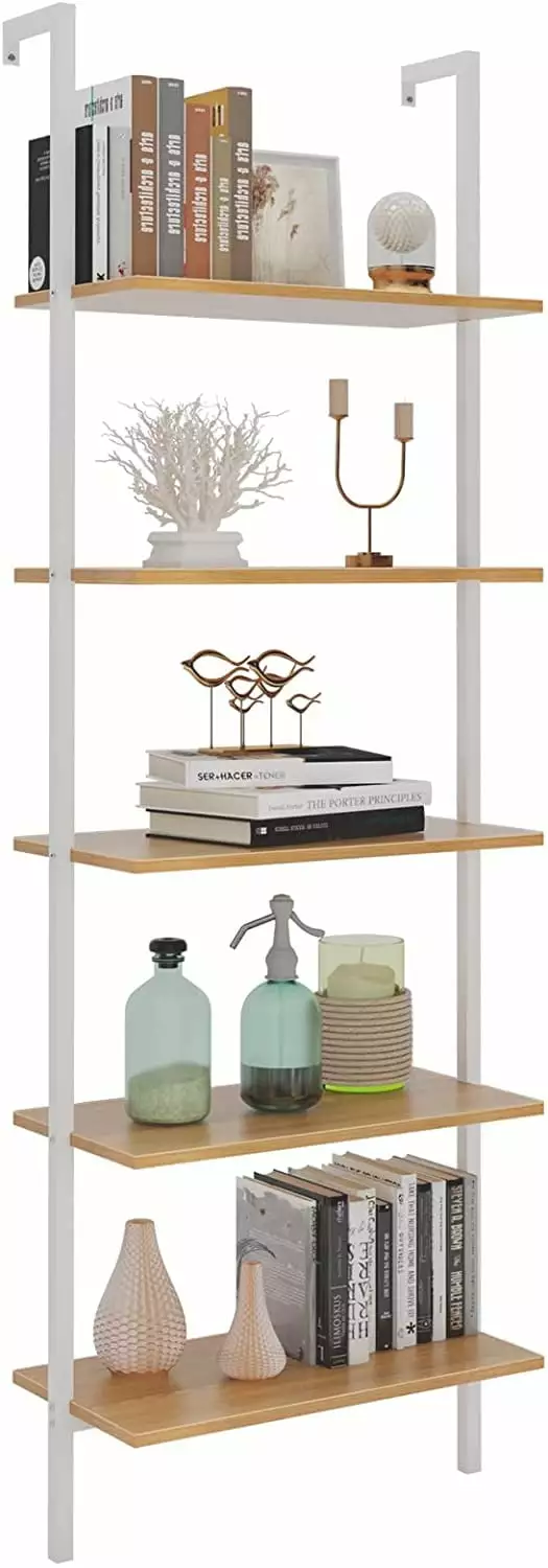 Soges Industrial 5-Tier Wall-Mounted Ladder Shelf Living Room Office