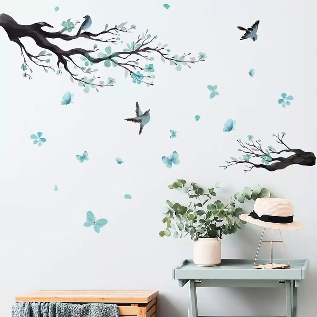 2 Pcs Flower Tree Branch Wall Decal Waterproof Self Adhesive Wall Sticker Removable Wall Art Decal Living Room Bedroom Off...