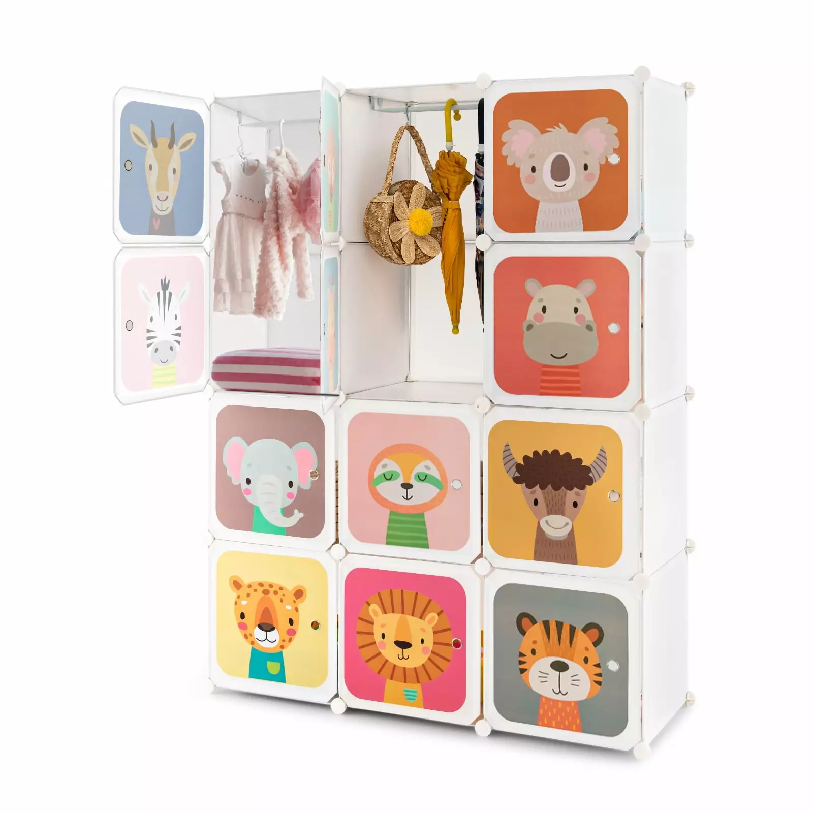 Infans 12-Cube Kids Wardrobe Baby Dresser Bedroom Armoire Clothes Hanging Closet Door