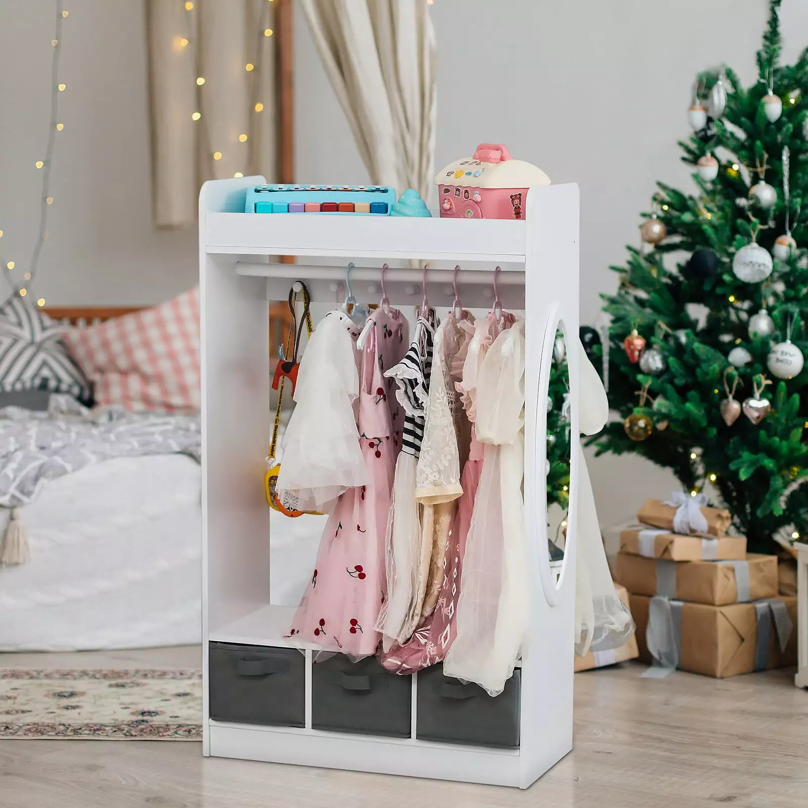 SalonMore Kids Wardrobe Costume Storage Closet Dresser Mirror 3 Drawers