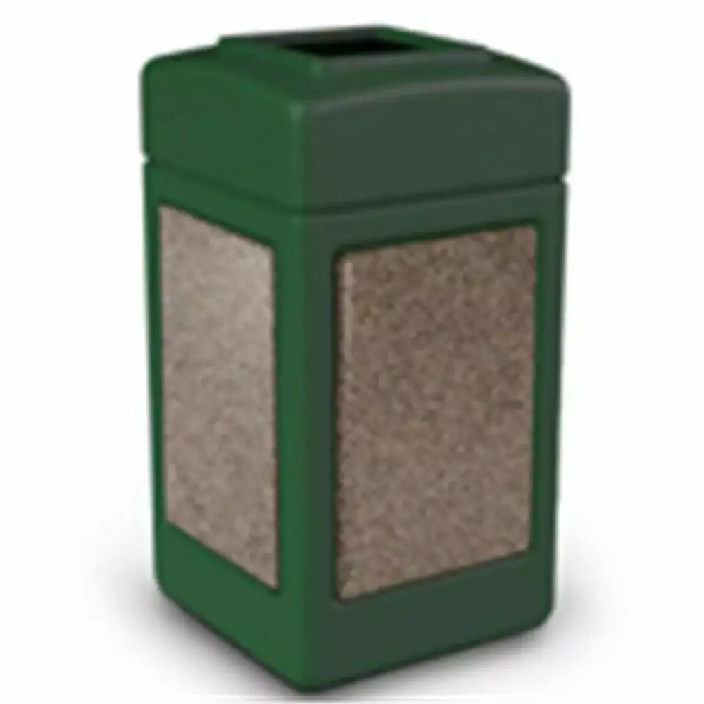 Commercial Zone StoneTec Square Waste Receptacle Forest Green Riverstone