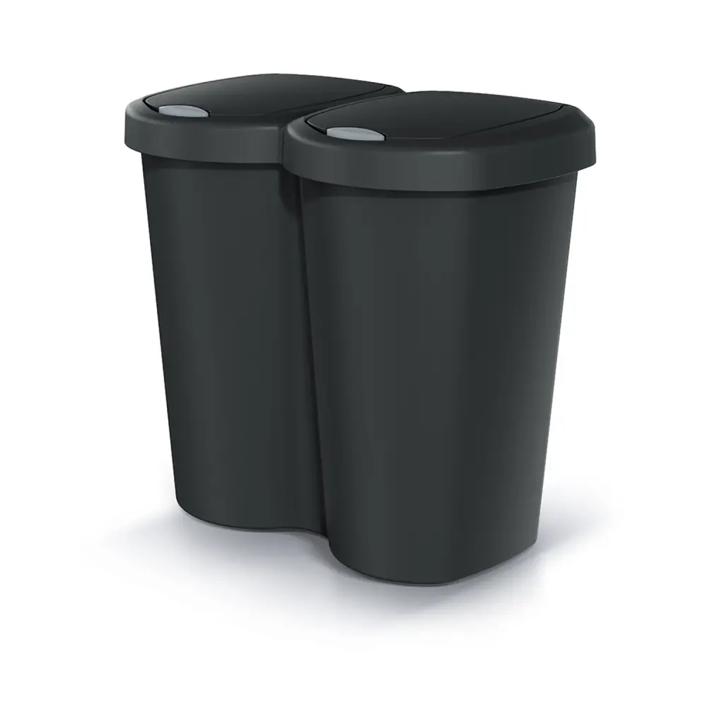 Compacta B Duo wastebasket, black, capacity 40L, one compartment, two lids, bracket-mounted version, NDBS40-S411