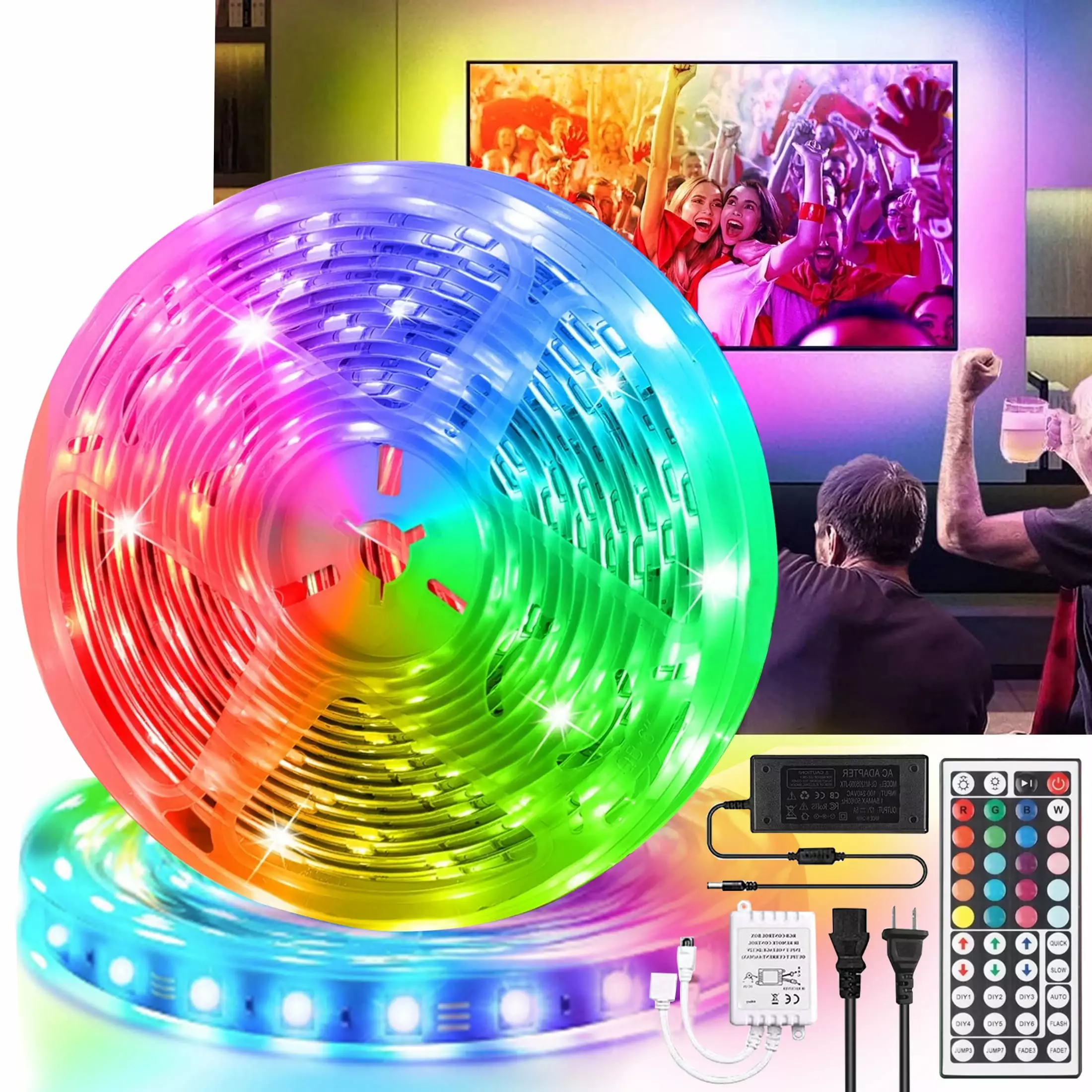 TSV 32.8ft LED Strip Light 5050 RGB Remote Waterproof Home Bedroom Indoor Outdoor Decor