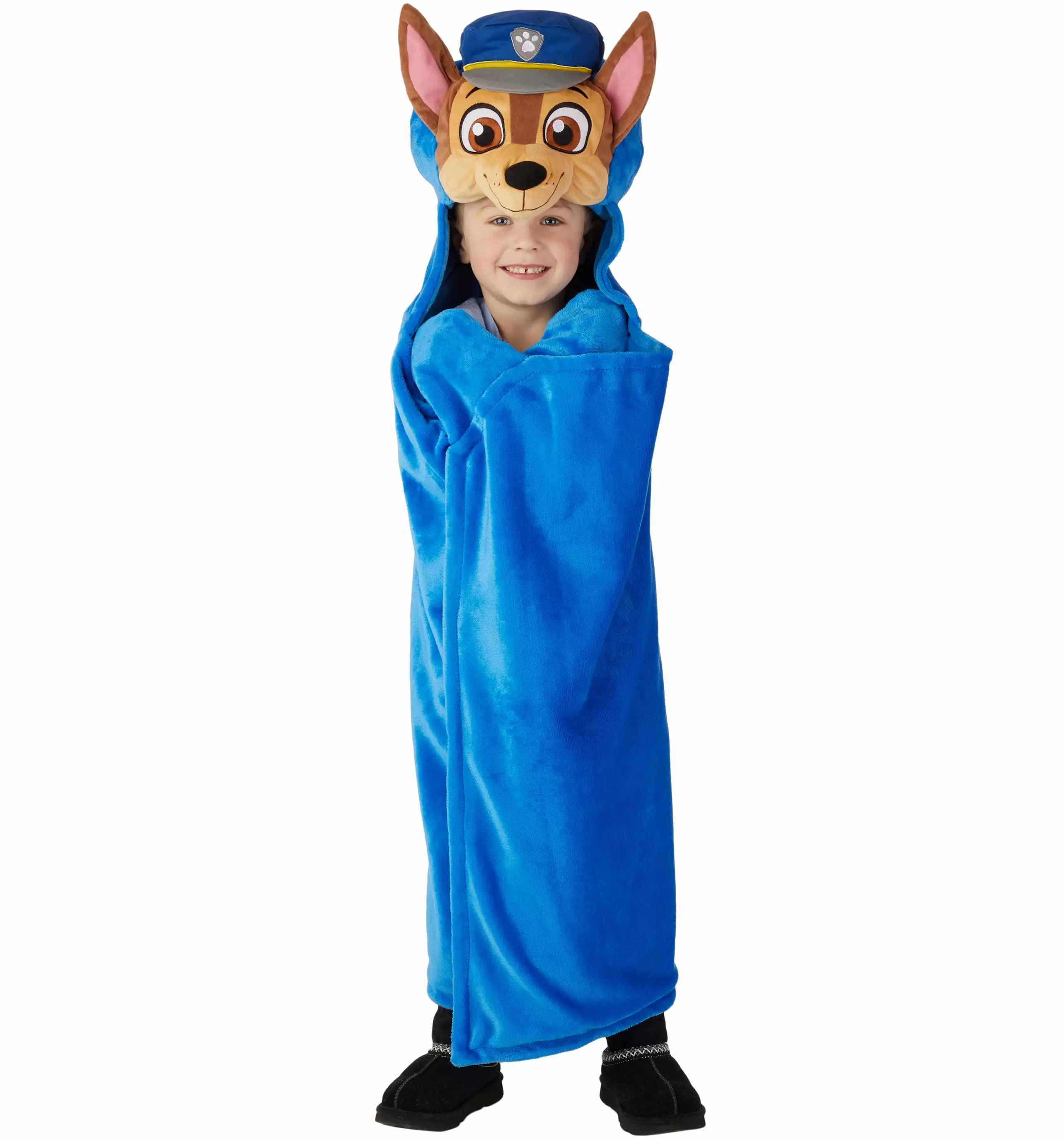 Paw Patrol Chase Kids Hooded Throw Wearable Plush Blue Blanket Toddlers