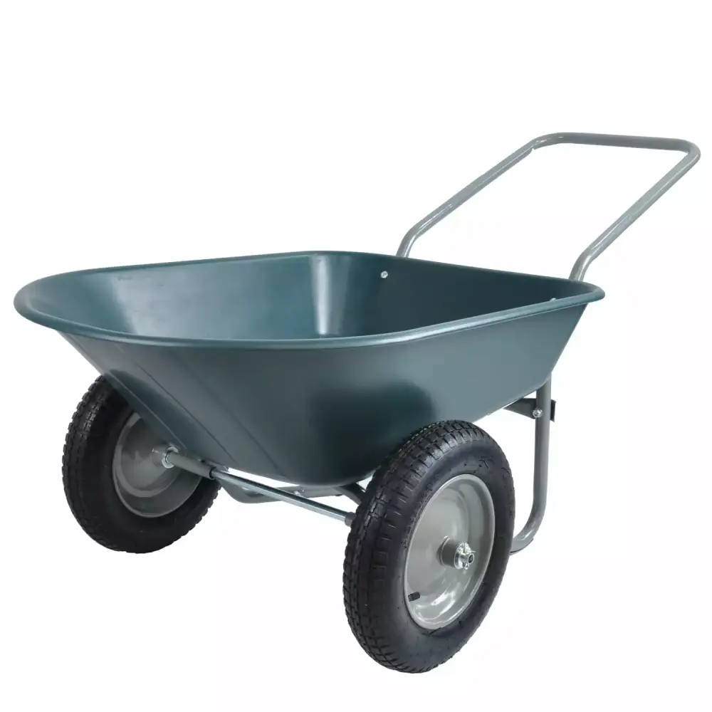 Green Garden Two-Wheeled Wheelbarrow 15-Inch Pneumatic Wheel WB1001GN