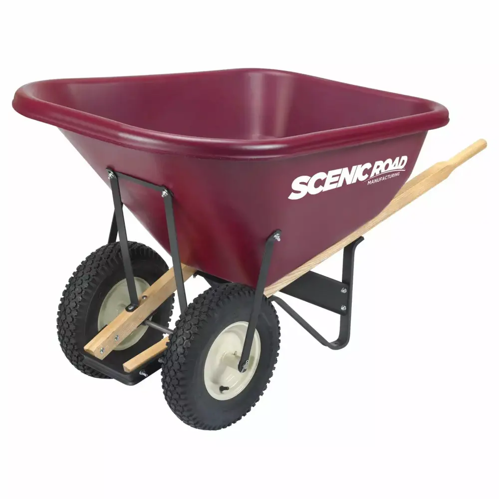 Scenic Road M10-2K Poly Wheelbarrow 4-Ply Knobby Tires Maroon 10-Cu.-Ft Heavy Duty Wheelbarrow