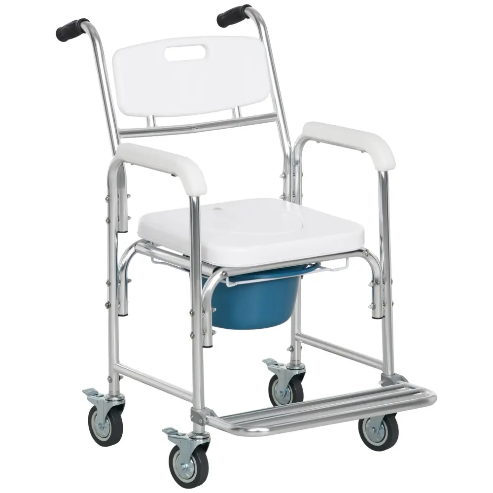 Homcom Shower Commode Wheelchair Padded Seat 330 Lbs Capacity White aosom business