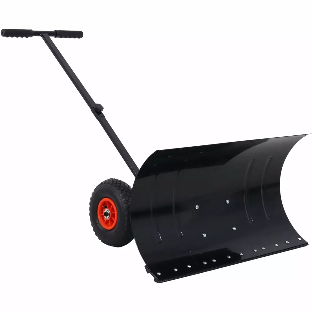 Snow Shovel Wheels 29-Inch Blade 10-Wheel Snow Pusher Adjustable Handle Black