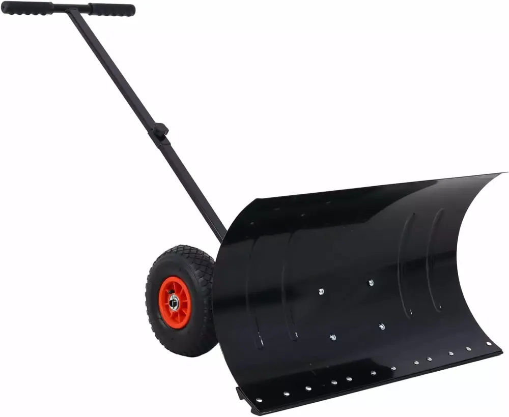 Tabaray Snow Shovel Wheels 29 Inch Blade Adjustable Angle Handle Quick Snow Removal 10 Wheels Black